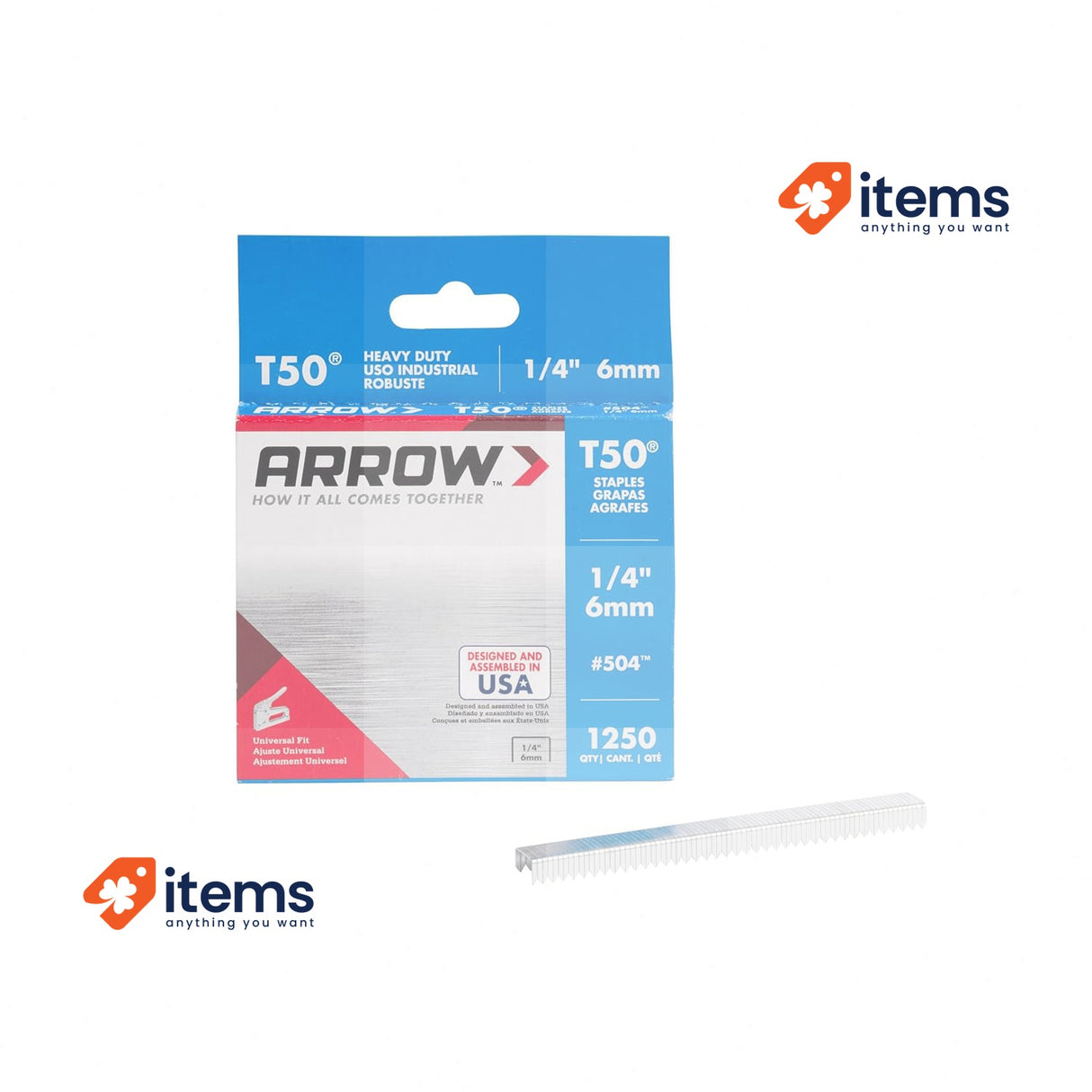 Arrow A50424 T50 Staples, 1/4 Inch (6 mm) , Grey