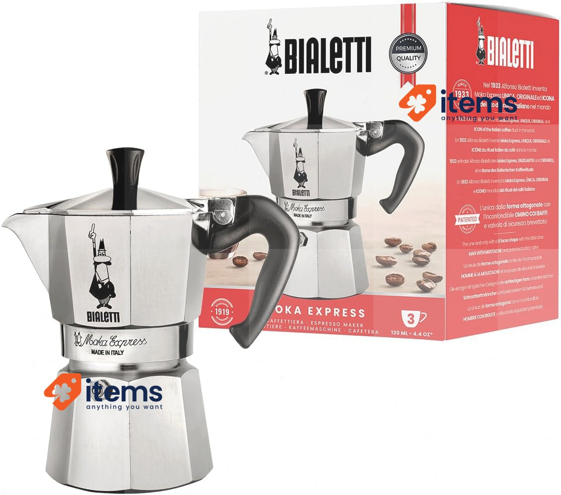 Bialetti Moka Express Aluminium Stovetop Coffee Maker 130 ml(3 Cup)