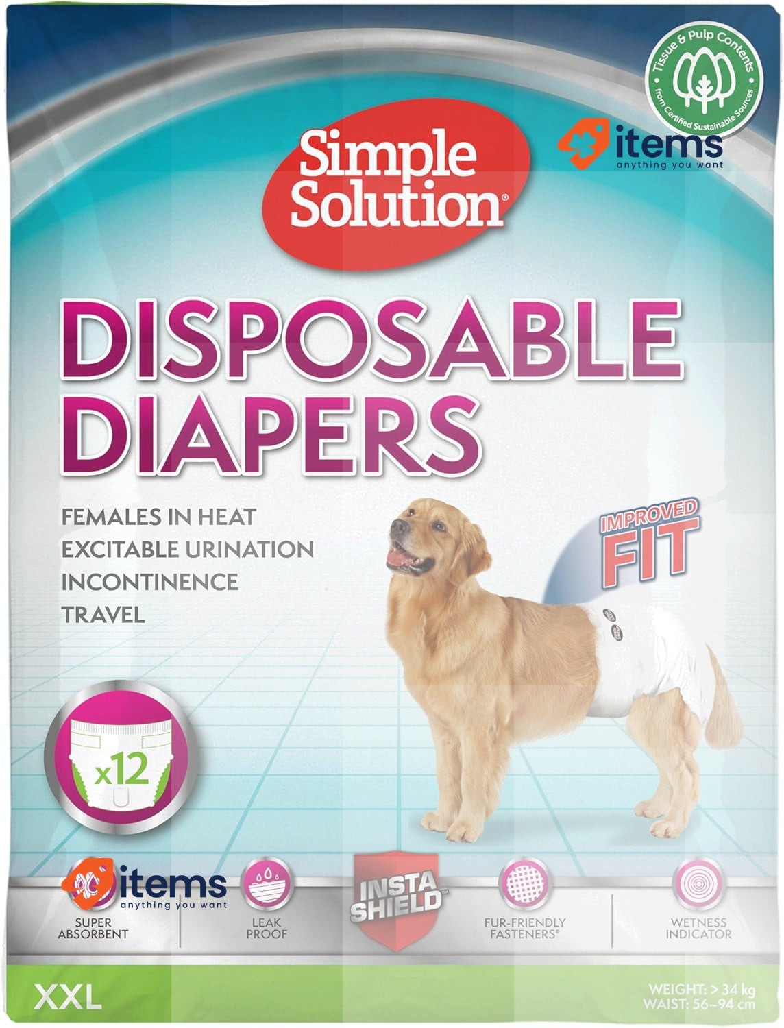 Simple Solution Disposable Dog Diapers for Female Dogs, Super Absorbent