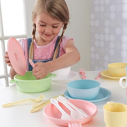 KidKraft 27-Piece Pastel Cookware Set, Plastic Dishes and Utensils for Play