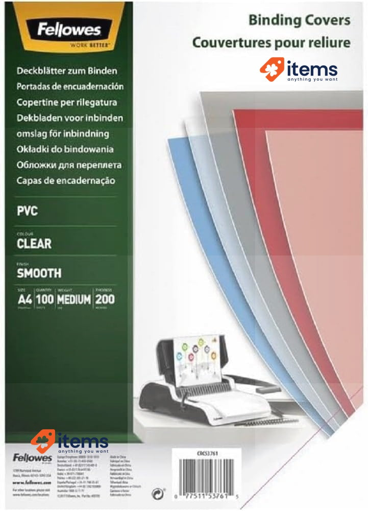 Fellowes A4 Binding Cove 100 - 40 Clear PVC Covers Micron Transparent Protective