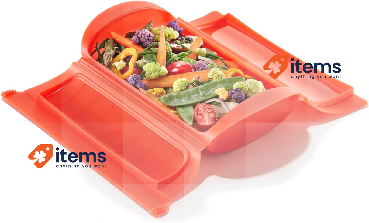 Lékué 3400600R10U004 Steam Case Without Tray, Red Silicone 1 - 2 People Ml 1-2