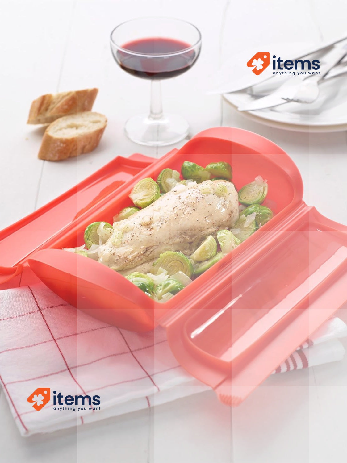 Lékué - Steam Case, Without Tray, silicone Red, 1-2 people, 650 ml