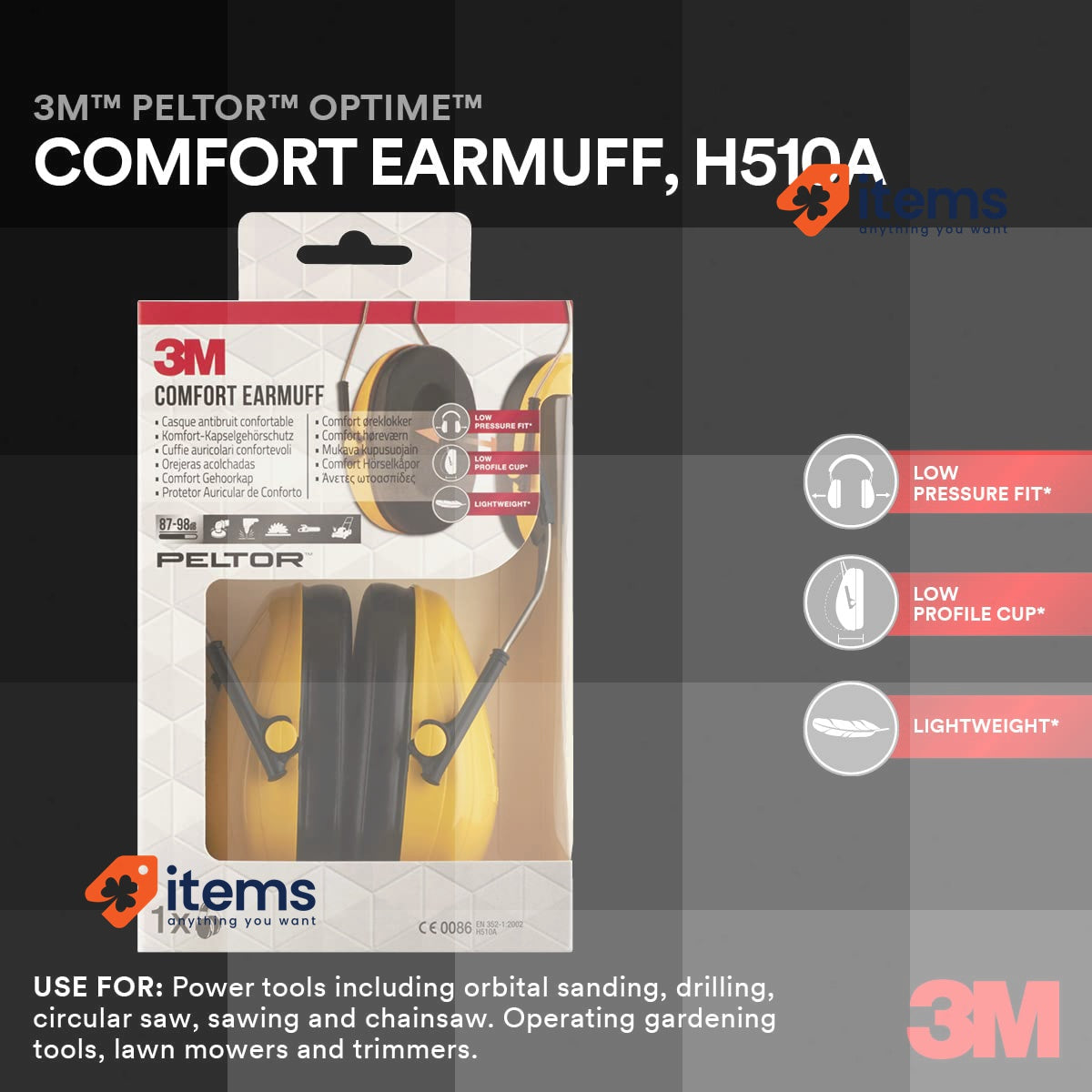 3M Peltor Optime I Orejeras H510A light hearing protector with soft pads Yellow