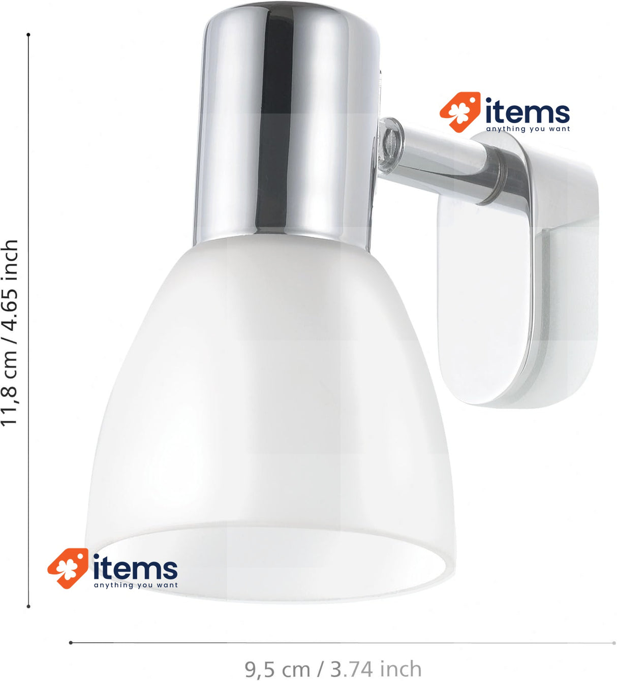 Eglo Mirror Light Vanity Sticker, IP44 E14 Socket, Metal Chrome and White Glass