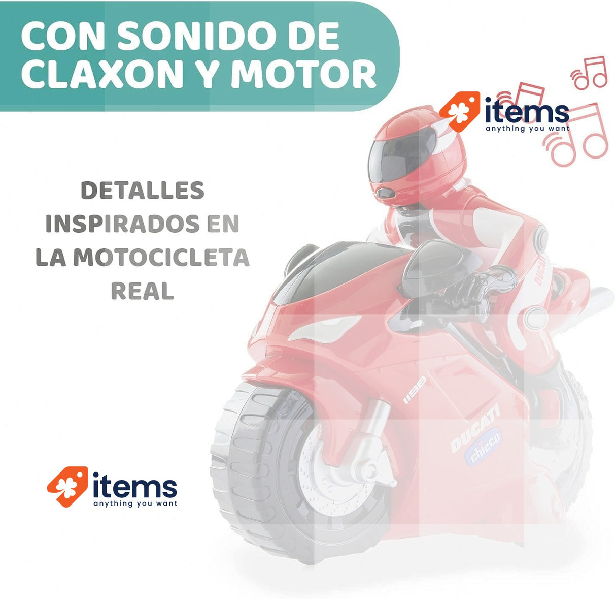 Chicco Ducati 119, Moto Teledirigidas with Intuitive Remote Control