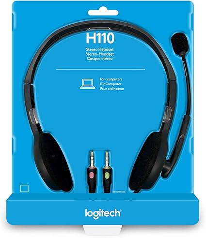 Logitech H110 Wired Headset, Stereo Headphones Black