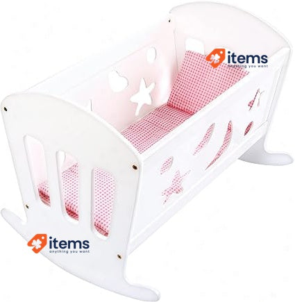 Bino 83699 White Dolls Cot. Wooden Crib with Mattress 49x37x36 cm, Multicolour