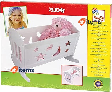 Bino 83699 White Dolls Cot. Wooden Crib with Mattress 49x37x36 cm, Multicolour