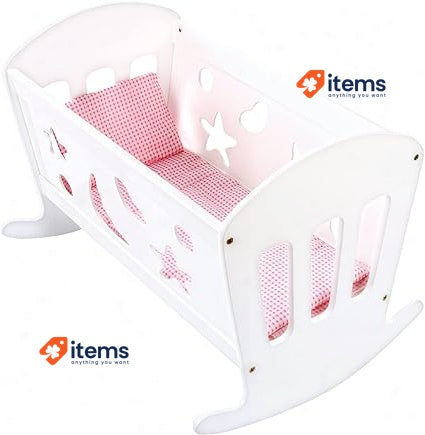 Bino 83699 White Dolls Cot. Wooden Crib with Mattress 49x37x36 cm, Multicolour