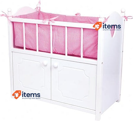 2875 Doll's Bed with Cupboard Made of Wood, Doll's Bed for 3 Years Old