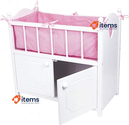 2875 Doll's Bed with Cupboard Made of Wood, Doll's Bed for 3 Years Old