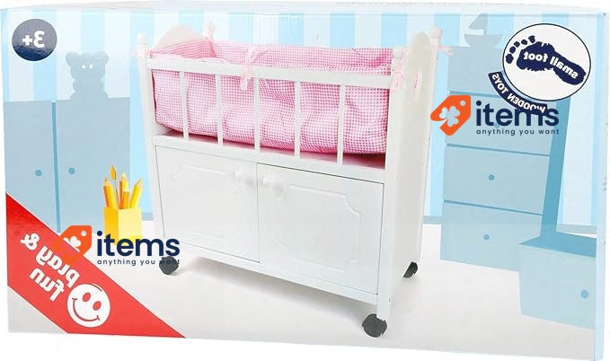 2875 Doll's Bed with Cupboard Made of Wood, Doll's Bed for 3 Years Old