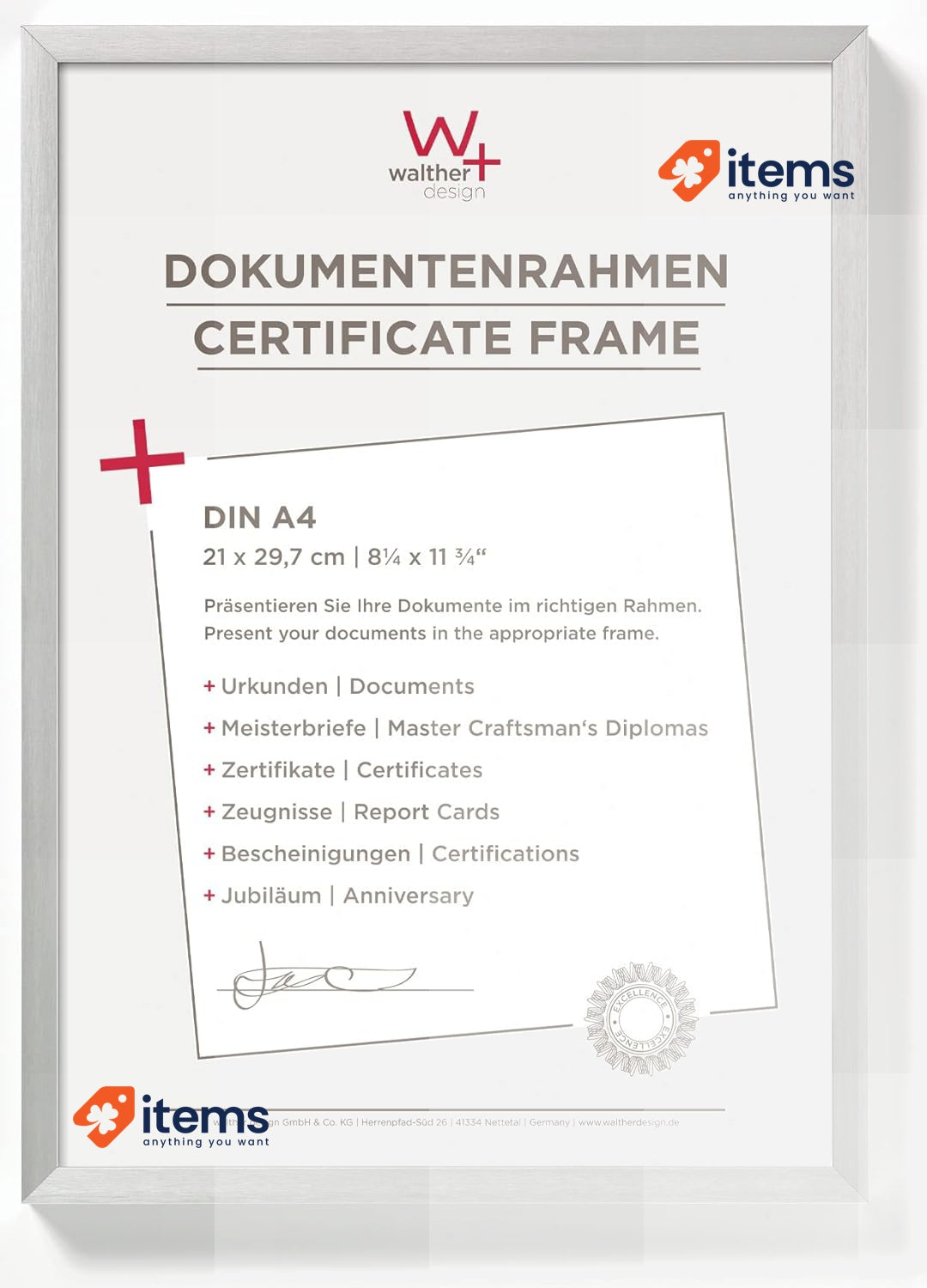 walther Design Picture Frame Silver 21 x 29,7 cm (DIN A4) Silver