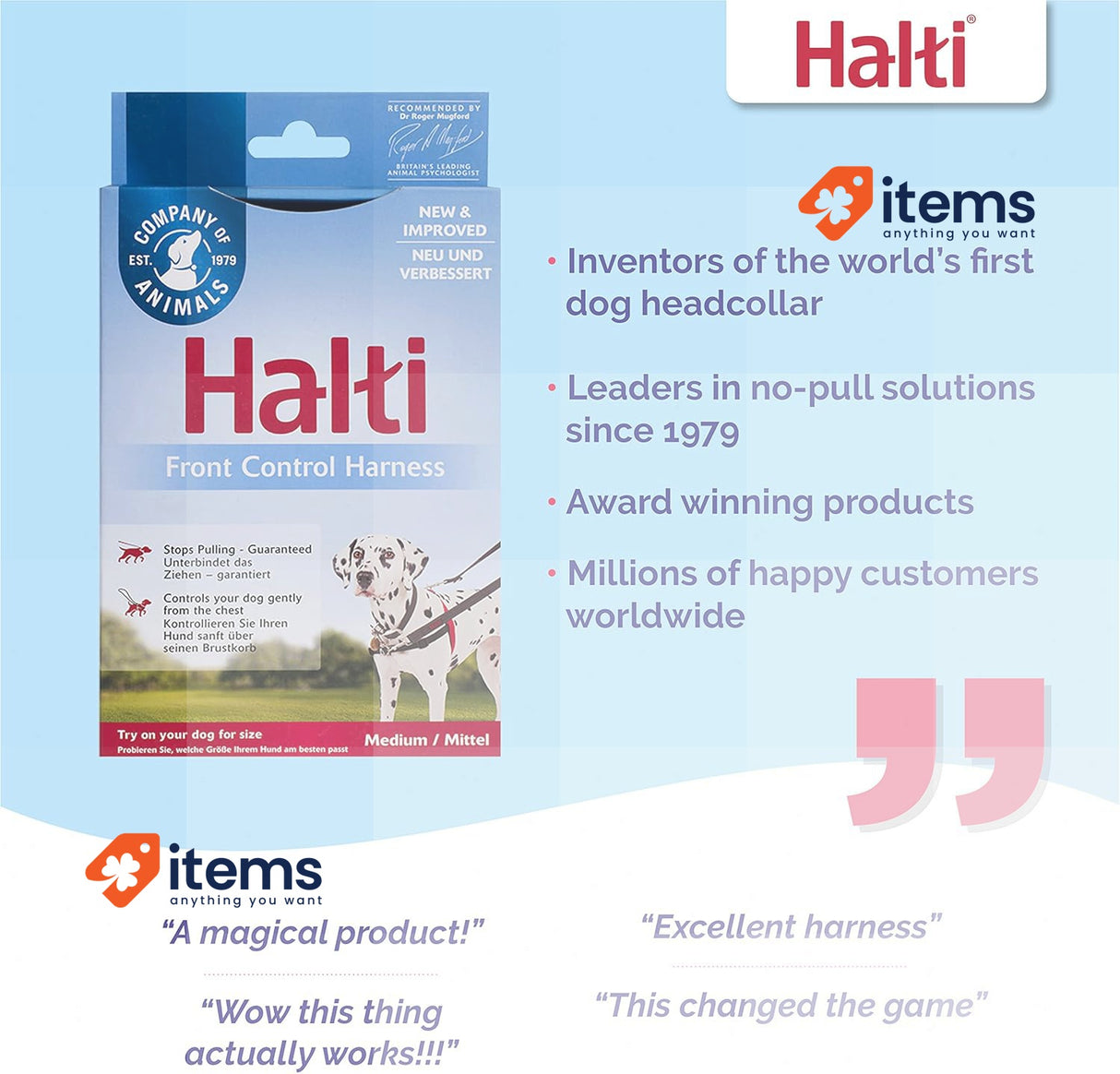 HALTI Front Control Harness, Size Medium, Bestselling Professional Dog Harness