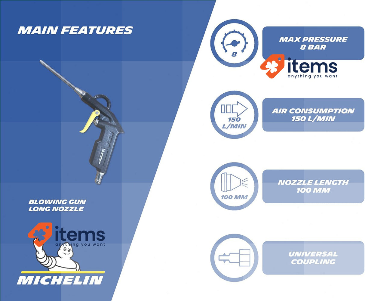 Michelin Long Nozzle Blowing Pistol Black Air Blow Guns for Automotive Use