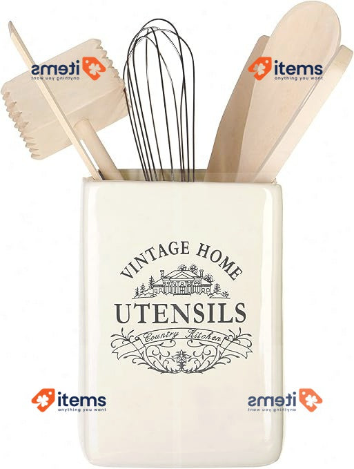 Premier Housewares Cutlery Organiser / Utensils Holder H15 X W11 D11cm, Cream