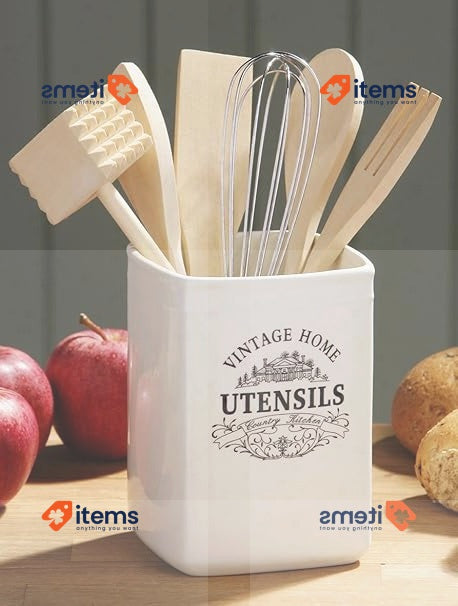Premier Housewares Cutlery Organiser / Utensils Holder H15 X W11 D11cm, Cream