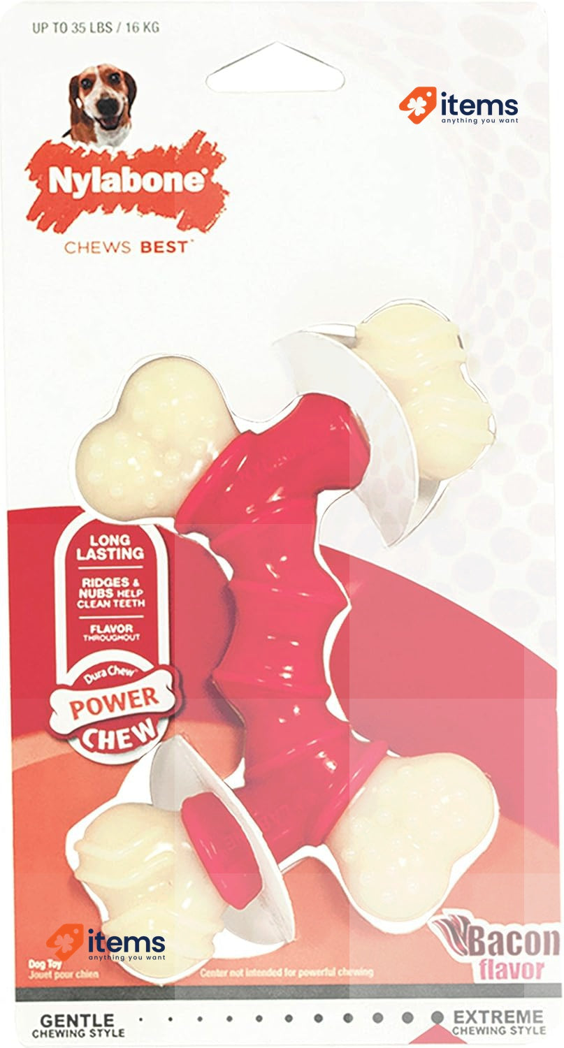 Nylabone Extreme Tough Dog Chew Toy Cleans Teeth Bacon Flavour Dogs M 16 kg Bend