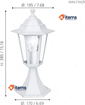 Eglo Laterna 5 Outdoor Lamppost, Pier Mount Exterior Light, White Cast E27 IP44