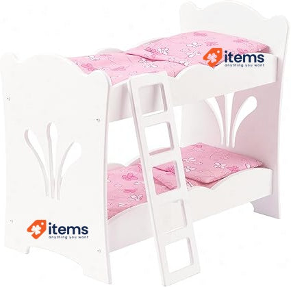 KidKraft Wooden Lil' Doll Bunk Bed with Pink Butterfly Bedding Set White