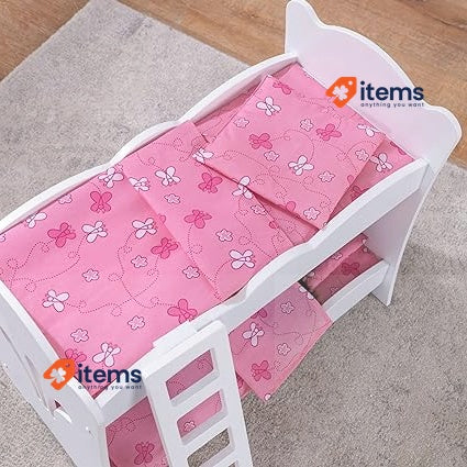 KidKraft Wooden Lil' Doll Bunk Bed with Pink Butterfly Bedding Set White