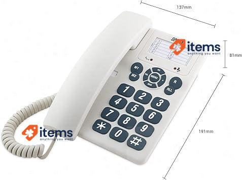 SPC 3602 Landline Phone - Desk/Wall Mount, White, Compact Design, Large Buttons