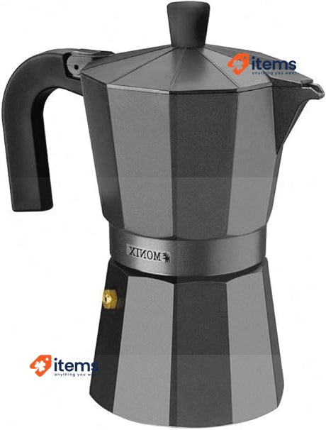 Monix Vitro Noir Aluminium Non-Stick 12 Cups Coffee Maker, Black 30 x 30 x 30 cm