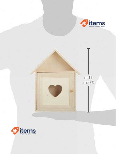 Rayher Wood Key Box With 6 Hooks 21x5x26cm, Natural 62405000 Wall Mounted Wooden