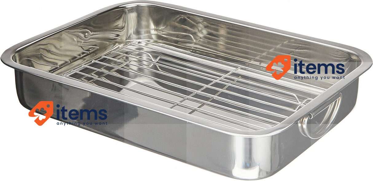 GSW Stainless Steel Baking Pan With Grill Rack, 7.2L, Silver - 7.2 L, L