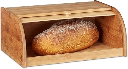 Relaxdays Bamboo Bread Bin, with Rolling Lid, 40 x 27.5 x 16.5 cm Natural Brown