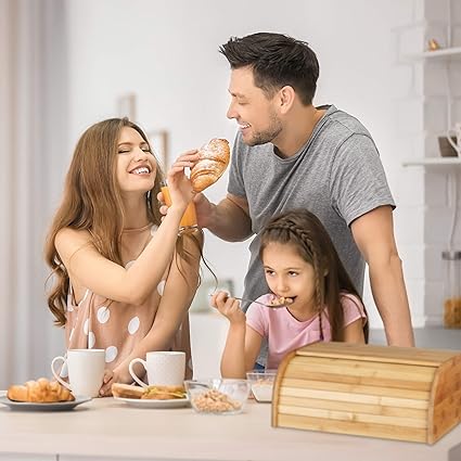 Relaxdays Bamboo Bread Bin, with Rolling Lid, 40 x 27.5 x 16.5 cm Natural Brown