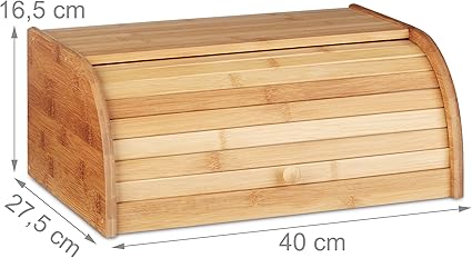 Relaxdays Bamboo Bread Bin, with Rolling Lid, 40 x 27.5 x 16.5 cm Natural Brown