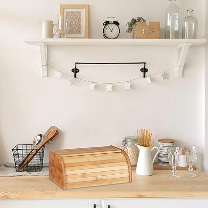 Relaxdays Bamboo Bread Bin, with Rolling Lid, 40 x 27.5 x 16.5 cm Natural Brown