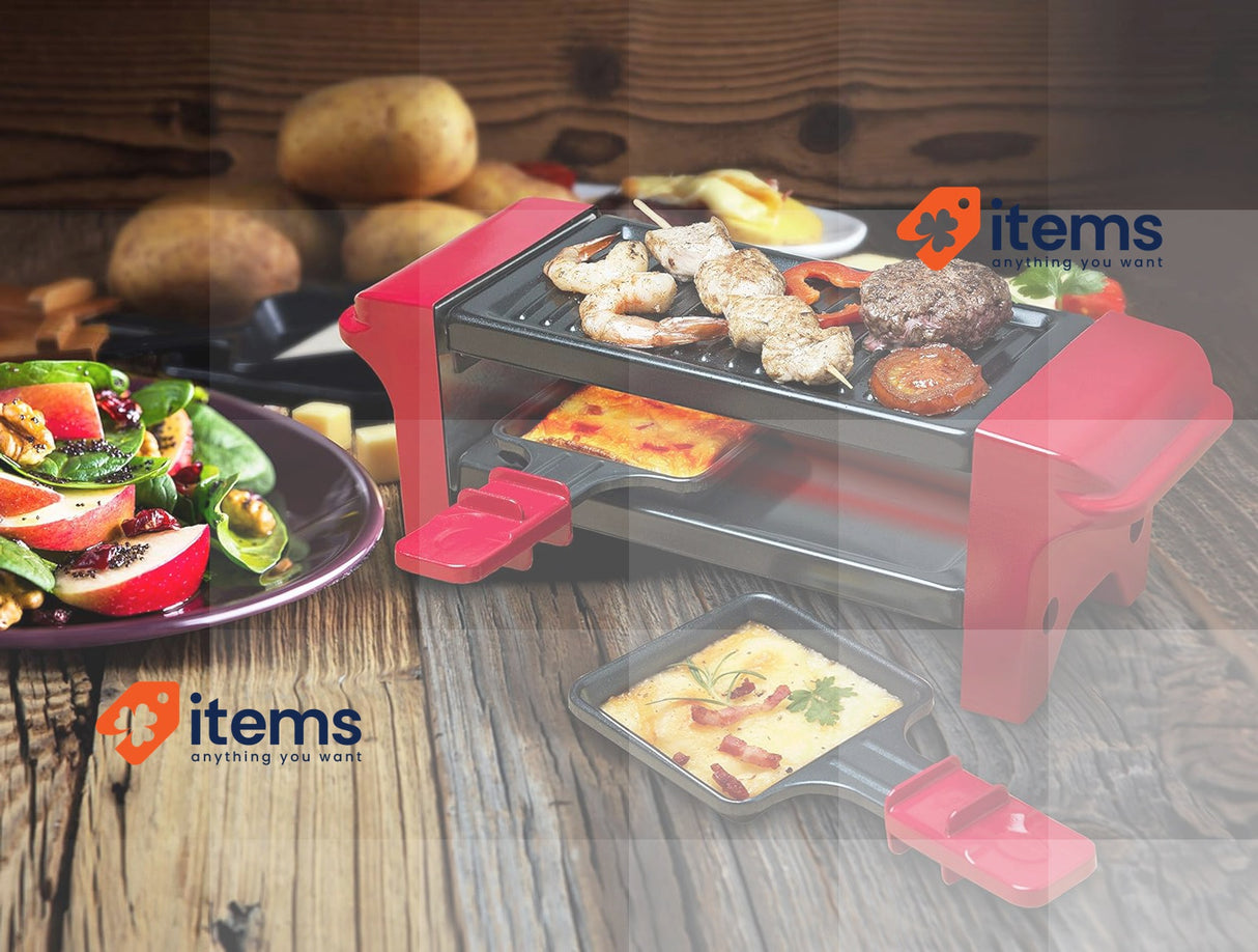 Bestron AGR102 Gourmetstel 2 Persoons Zwart/Rood Red <p>Compact mini raclette