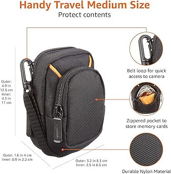 Amazon Basics Medium Point and Shoot Camera Case, Black, Solid