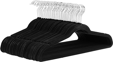 Amazon Basics Slim Velvet Non-Slip Suit Hangers - Pack of 50, Black