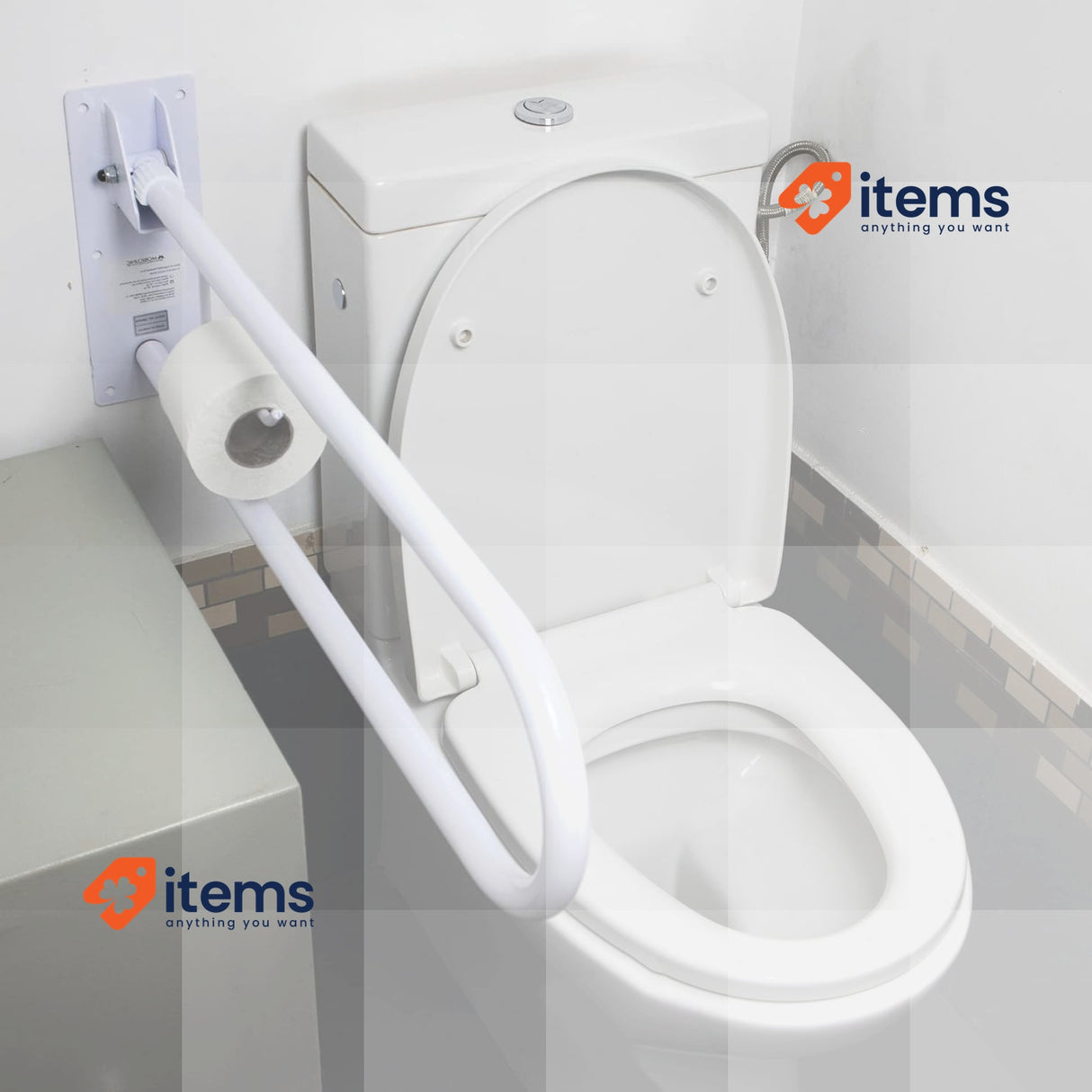 Mobiclinic Foldable Double Bath Safety Grab Bar With Toilet Paper Holder Model: