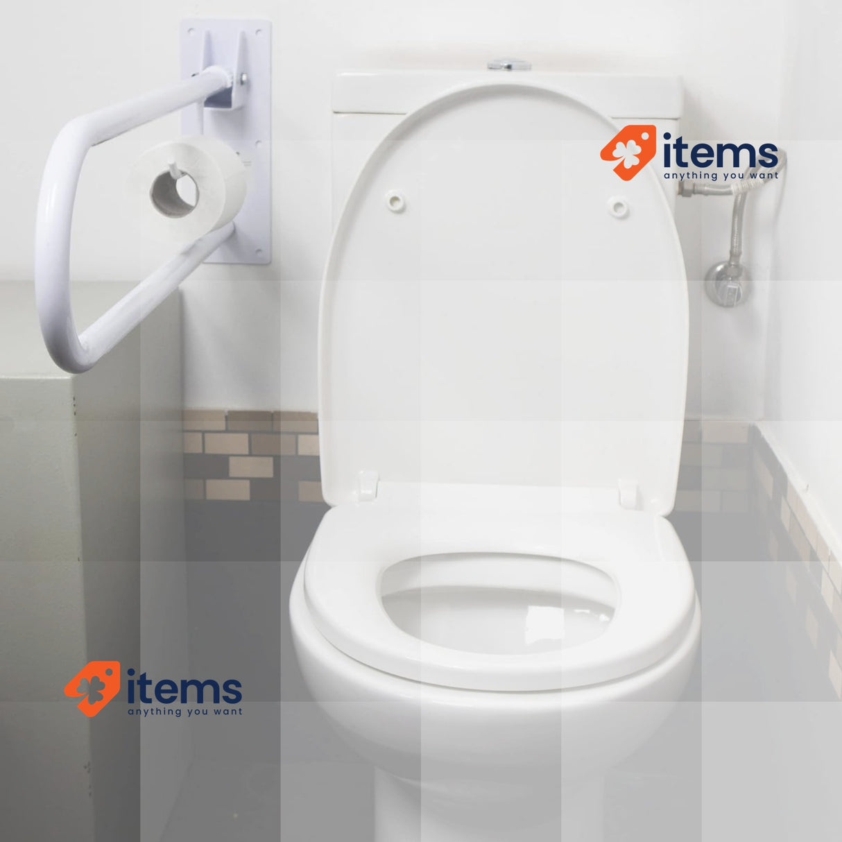 Mobiclinic Foldable Double Bath Safety Grab Bar With Toilet Paper Holder Model: