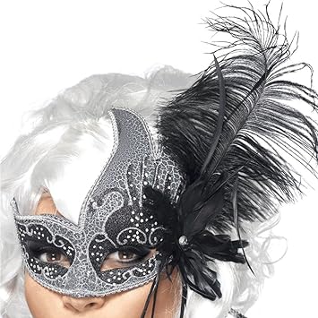 Smiffys Women's Masquerade Dark Angel Eyemask, Silver & Black, One Size