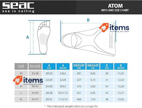 SEAC Atom Fins Swimming For Training In The Pool And Sea Black Small Fin