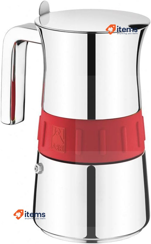 Braisogona Moka Pot Coffee Maker Red 10-Cup A170568 Stainless Steel Induction