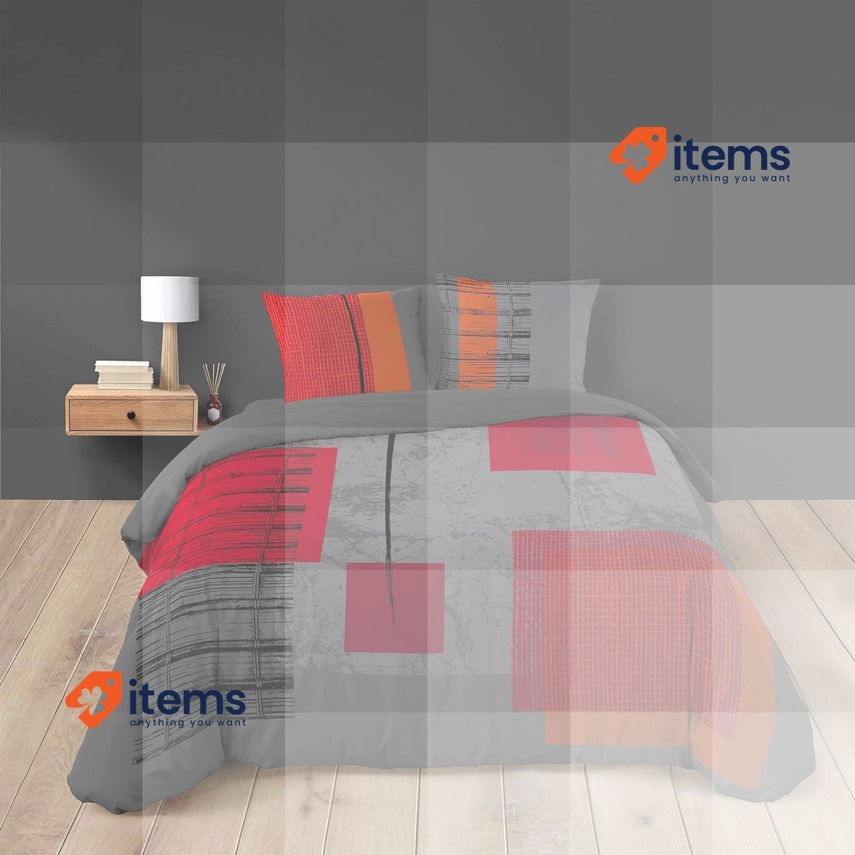 Douceur d Interieur 3-Piece 240x220cm Printed Quadro 42 Yarns Bed Linen Set