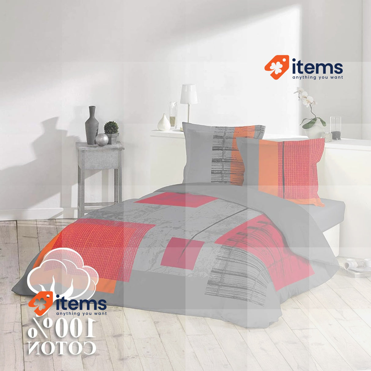 DOUCEUR D'INTERIEUR Bed Linen Set 3 - Piece Cm Printed Quadro Yarns Fixed Design