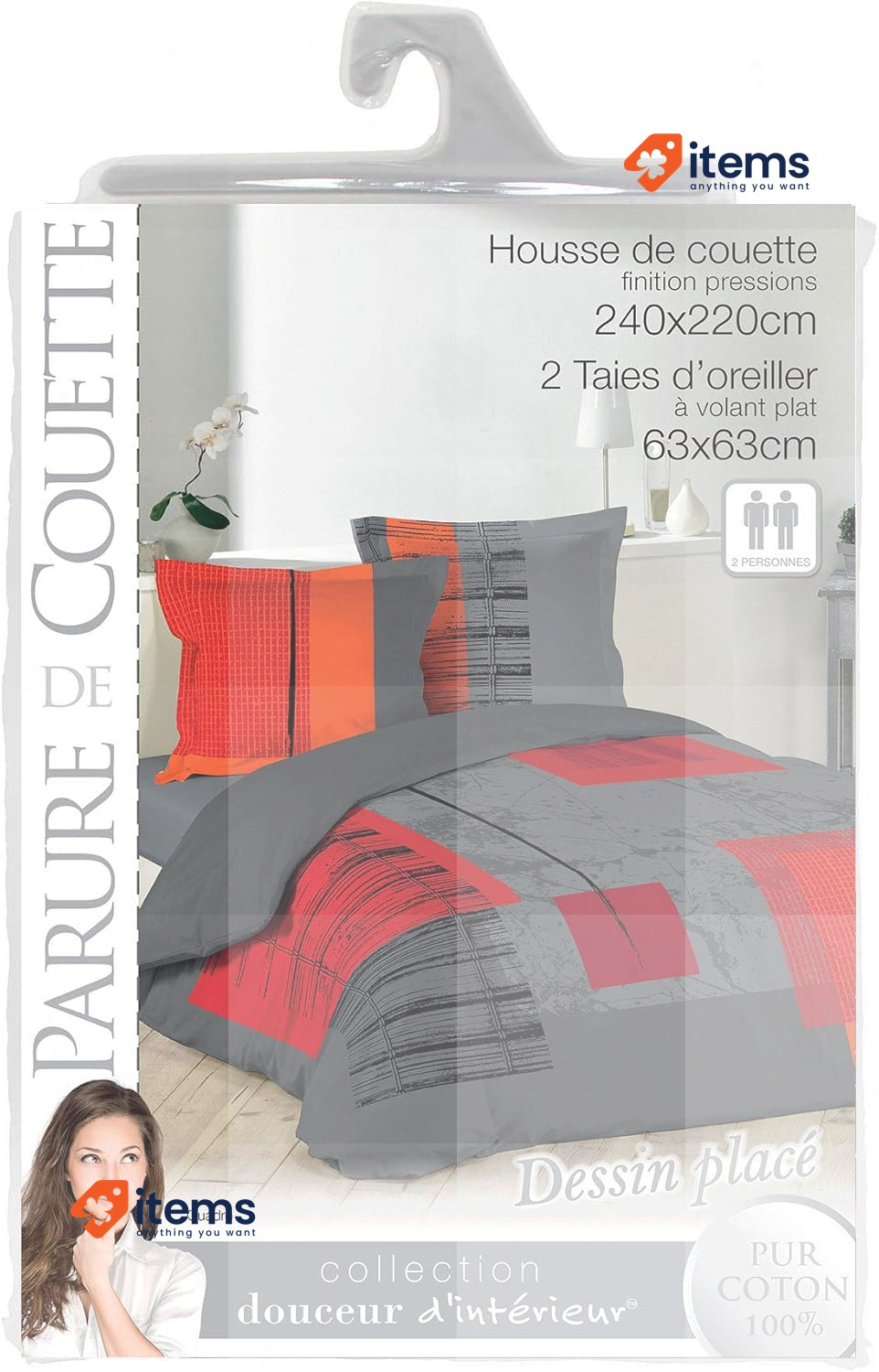 DOUCEUR D'INTERIEUR Bed Linen Set 3 - Piece Cm Printed Quadro Yarns Fixed Design