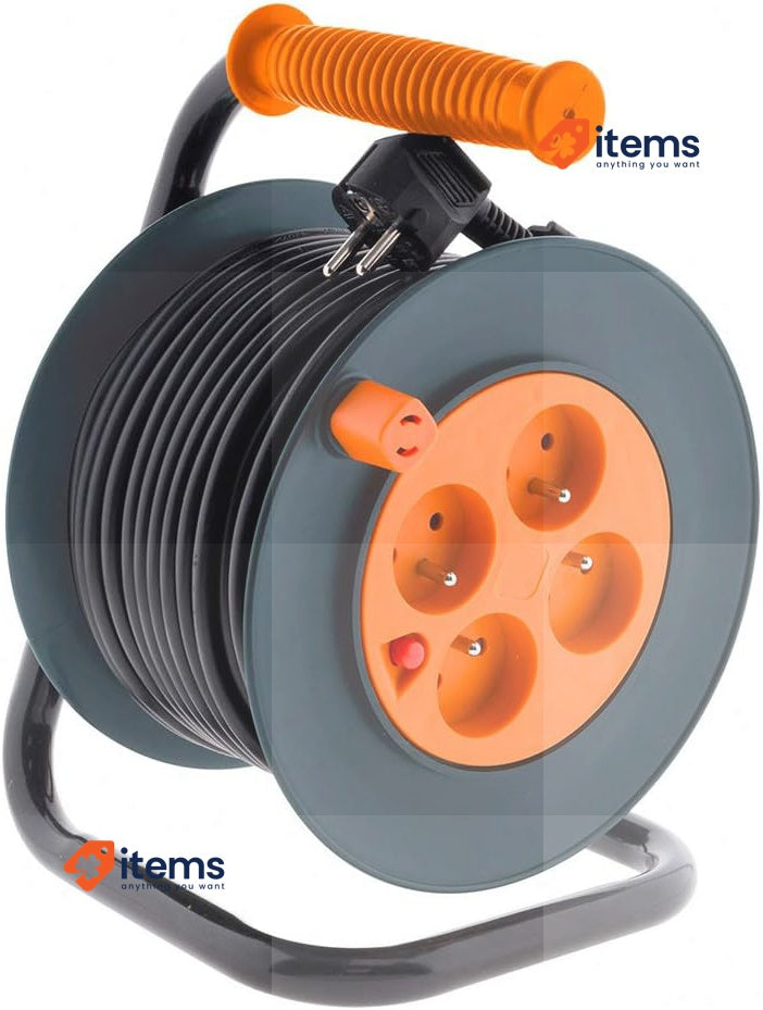 Portable Cable Extension Reel By Zenitech - 20 Metre 4 Sockets EU 2 Pin