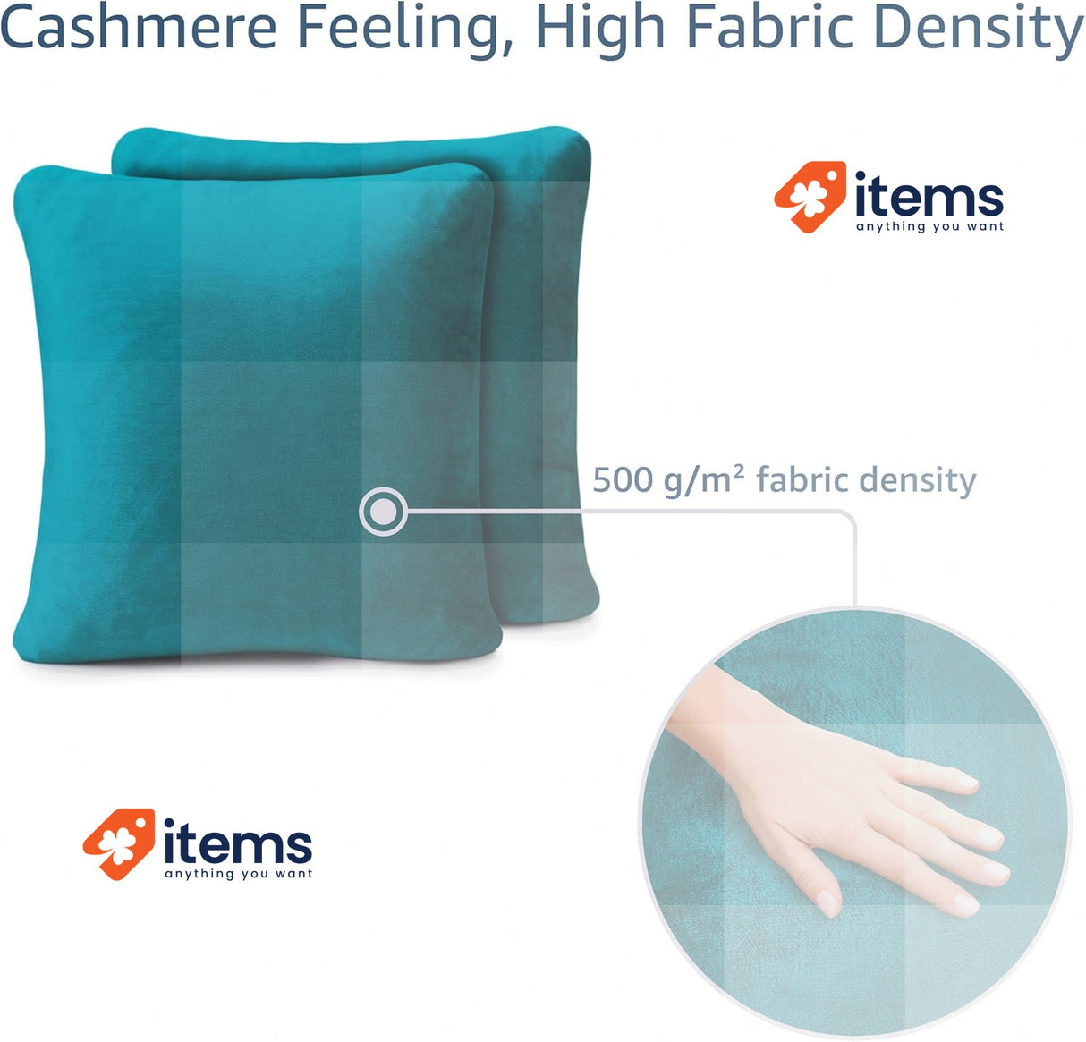 Amago - Cushion Cover Set of 2, Cashmere Feeling, 50 x 50 cm - Petrol