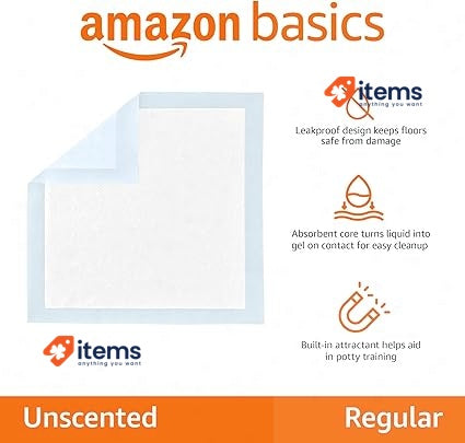 Amazon Basics Dog and Puppy Training Pads 5-Layer Design Pack of 50, Blue