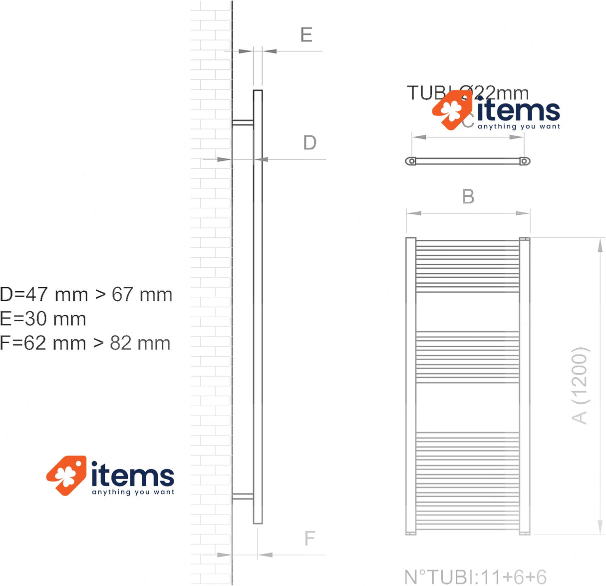 ERCOS Bathroom Towel Rail - Modern Opera Steel Radiator - 450X1200 9010 White