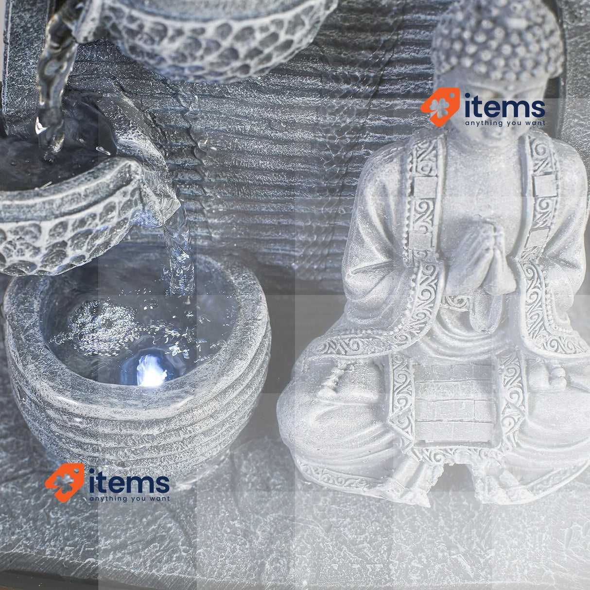 Indoor Fountain Feng Shui Wisdom Grey LED Lighting Cm Outdoor Fountains 24 cm